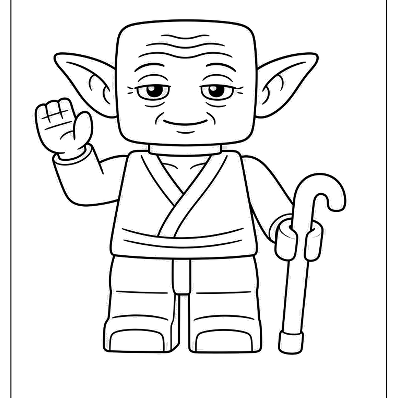 Toy brick wise elder with pointed ears and a cane
