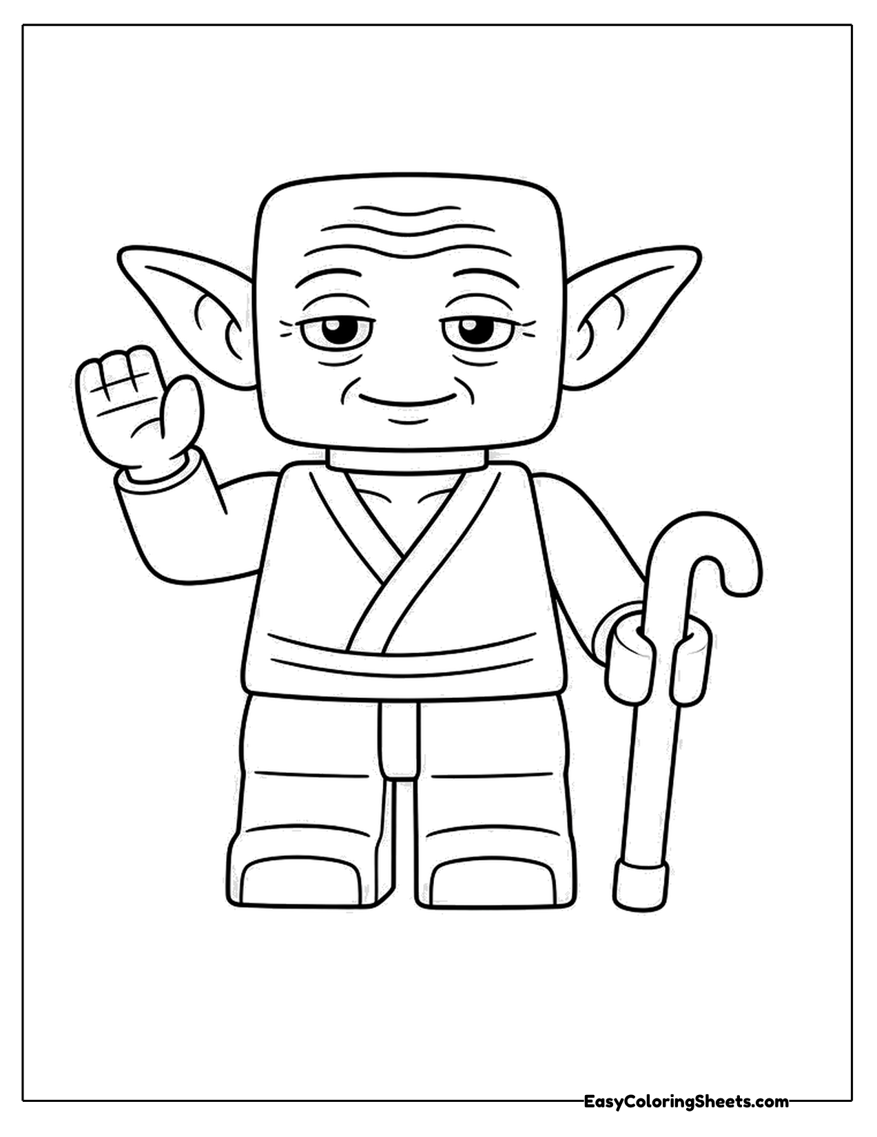 Toy brick wise elder with pointed ears and a cane