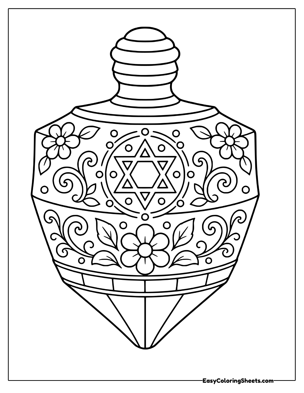 Spinning top decorated with flowers and a star