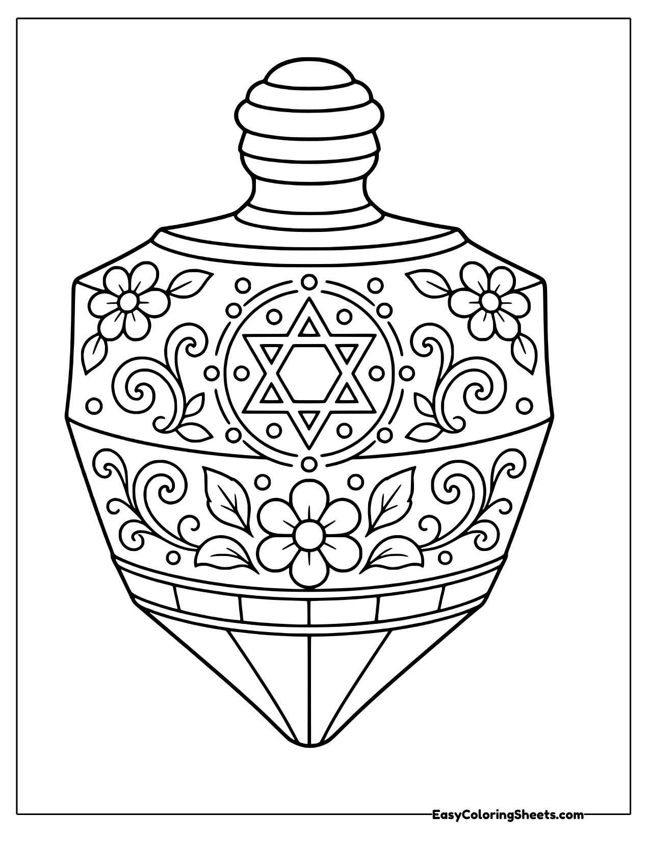 Spinning top decorated with flowers and a star