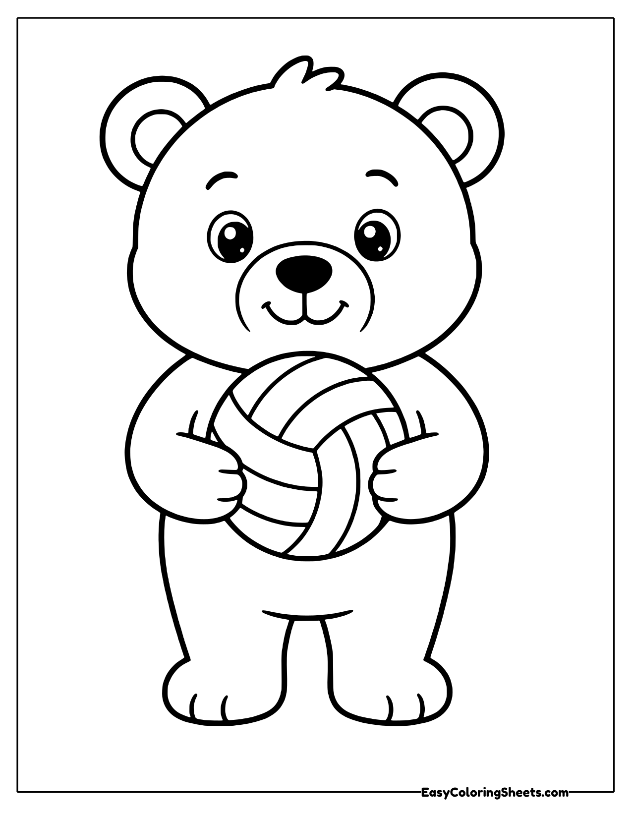 Bear holding a paneled volleyball