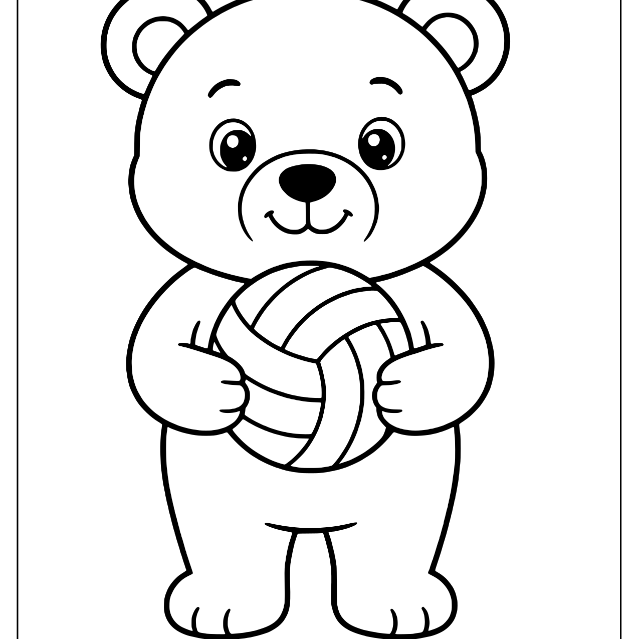 Bear holding a paneled volleyball
