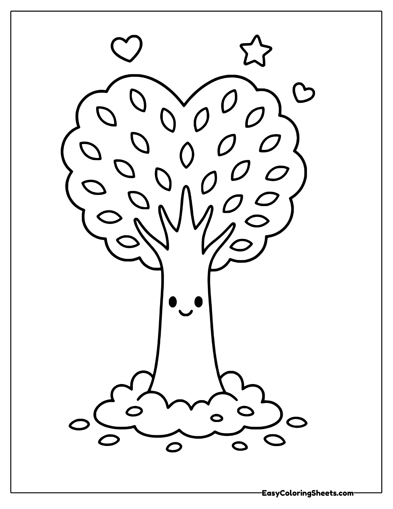 Smiling tree with a heart shaped canopy