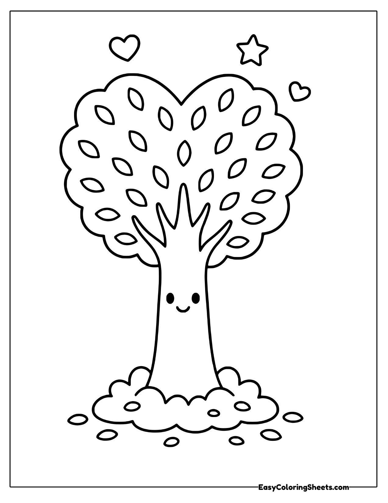 Smiling tree with a heart shaped canopy