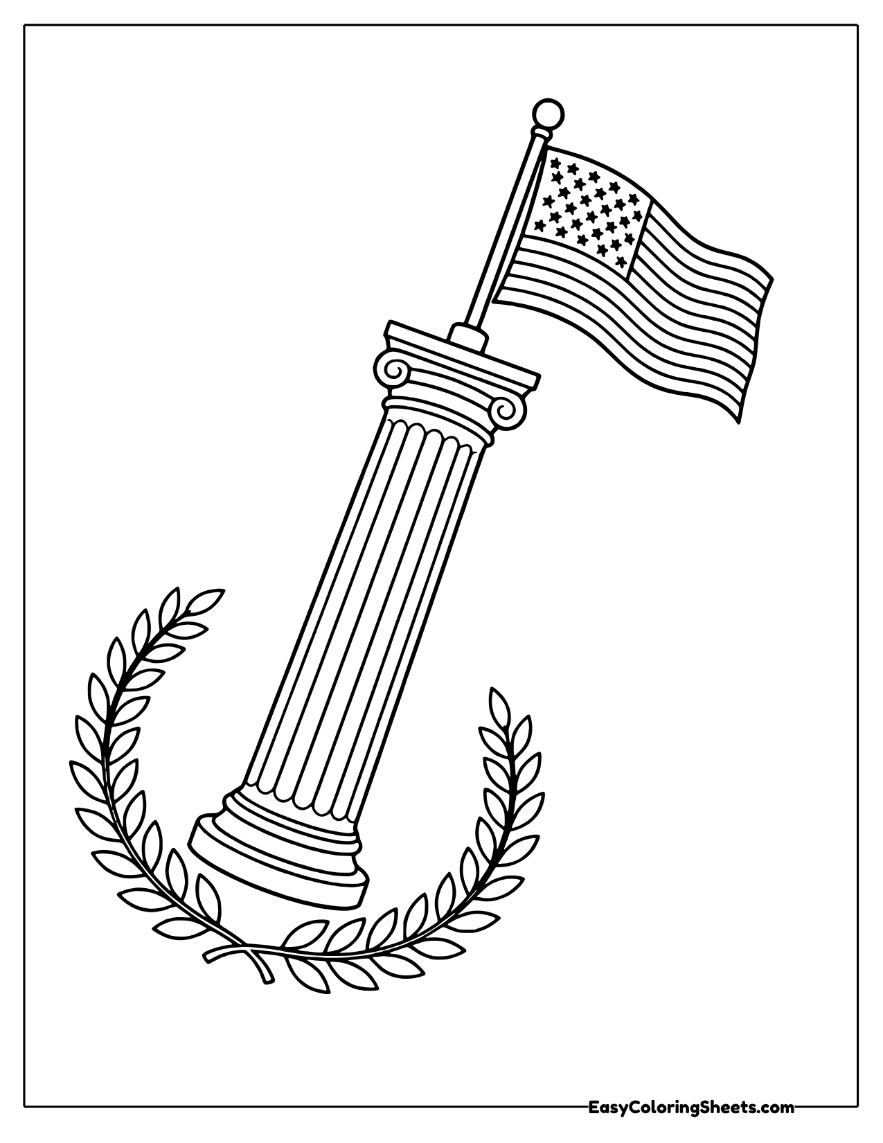 Classical column with a laurel branch and an American flag at the top