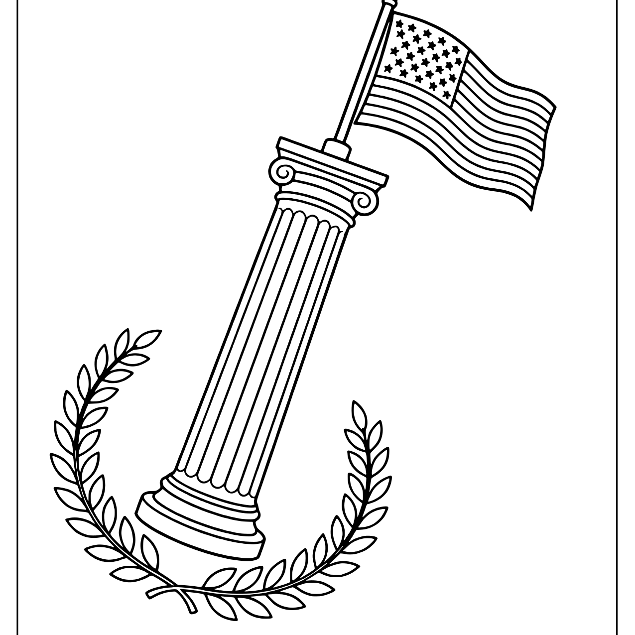 Classical column with a laurel branch and an American flag at the top
