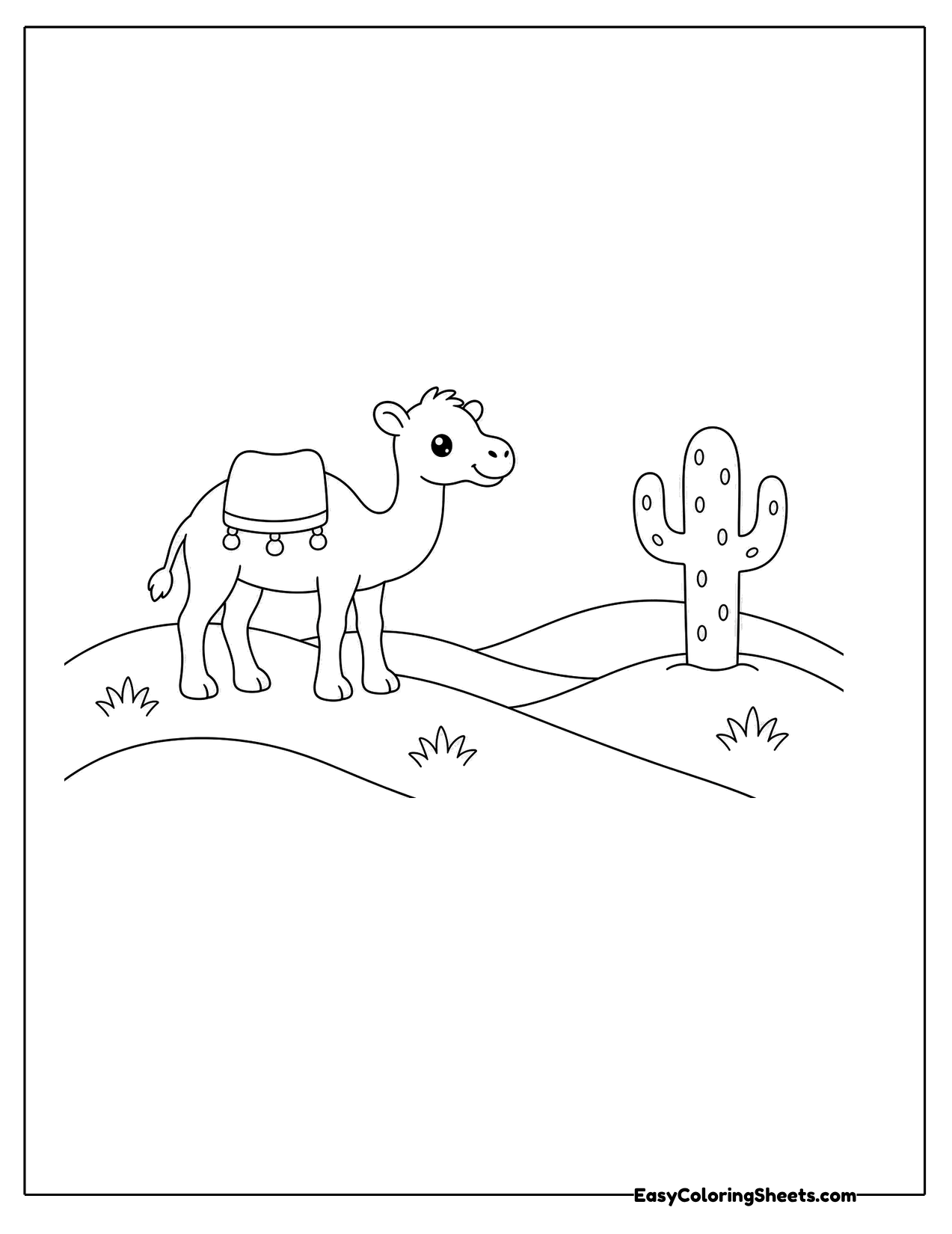 Camel with a saddle crossing the desert