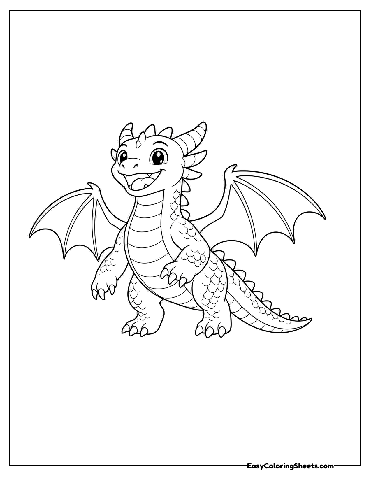 Tall dragon with wings spread wide