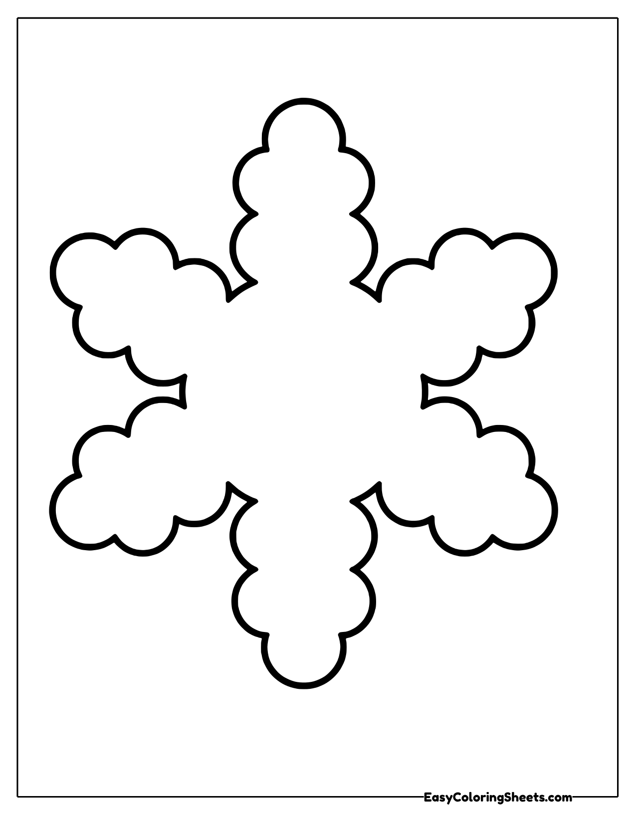 A chunky snowflake shape with soft rounded bumps along every edge fills this simple page.