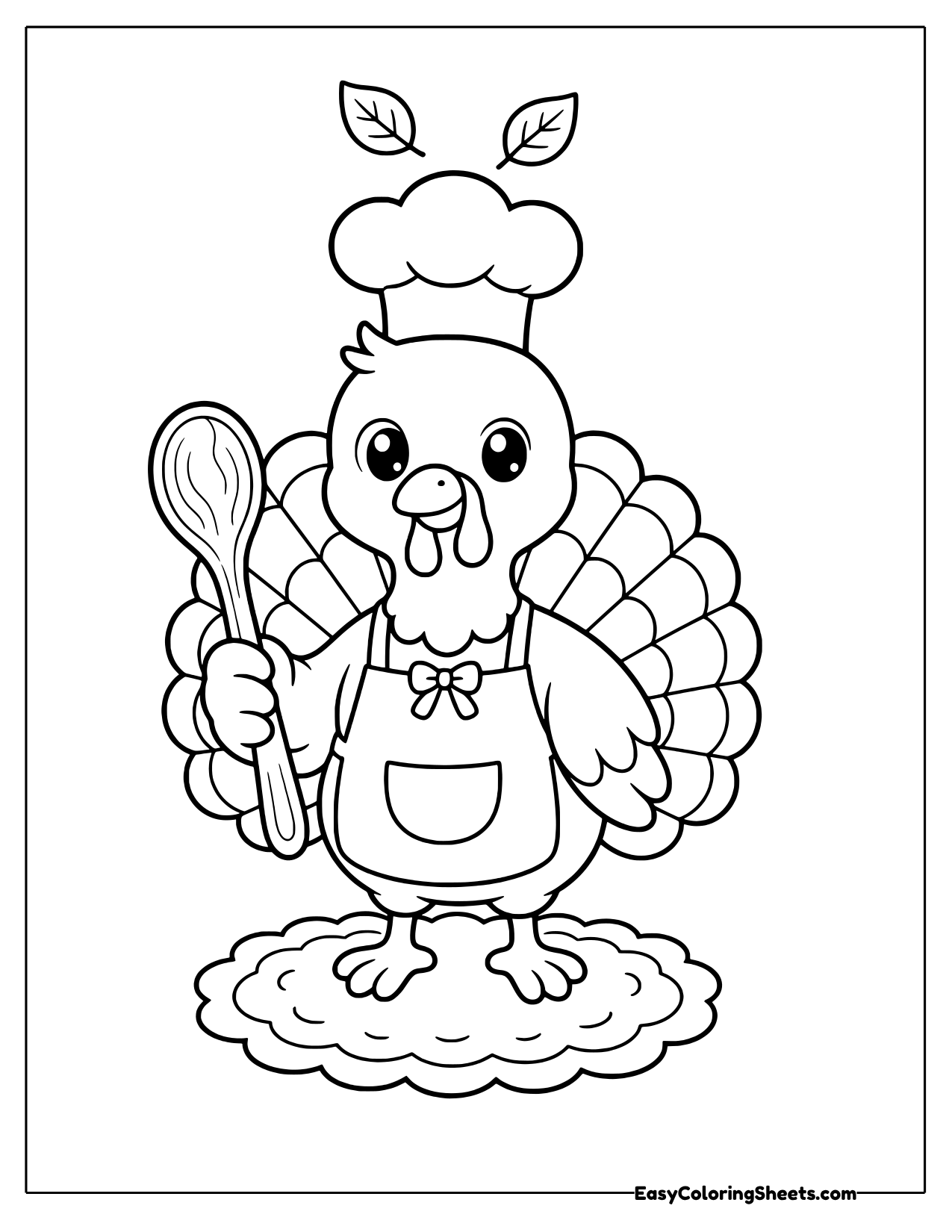 Turkey chef in a tall hat and apron holding a wooden spoon