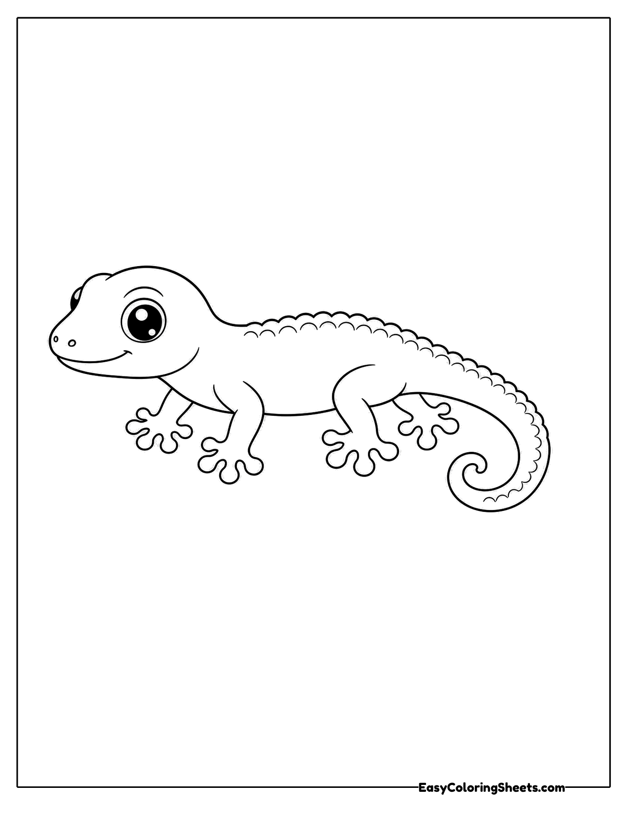 Cute gecko walking with its tail curled behind