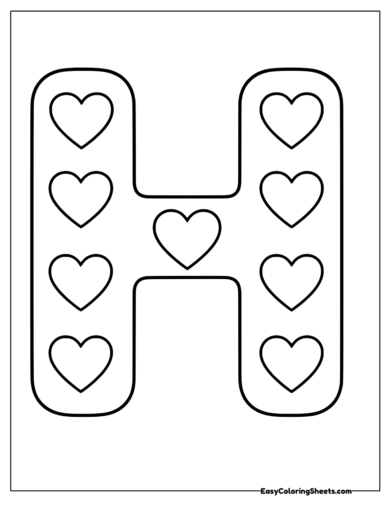 Bubble letter H filled with hearts
