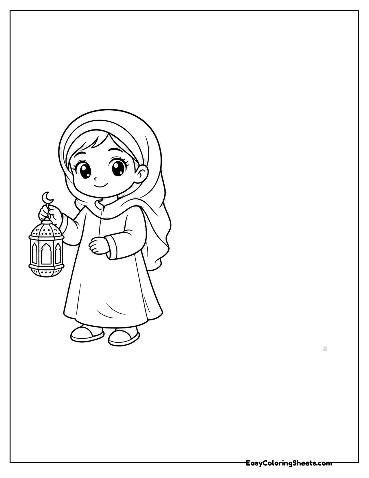Girl in a headscarf holding a lantern