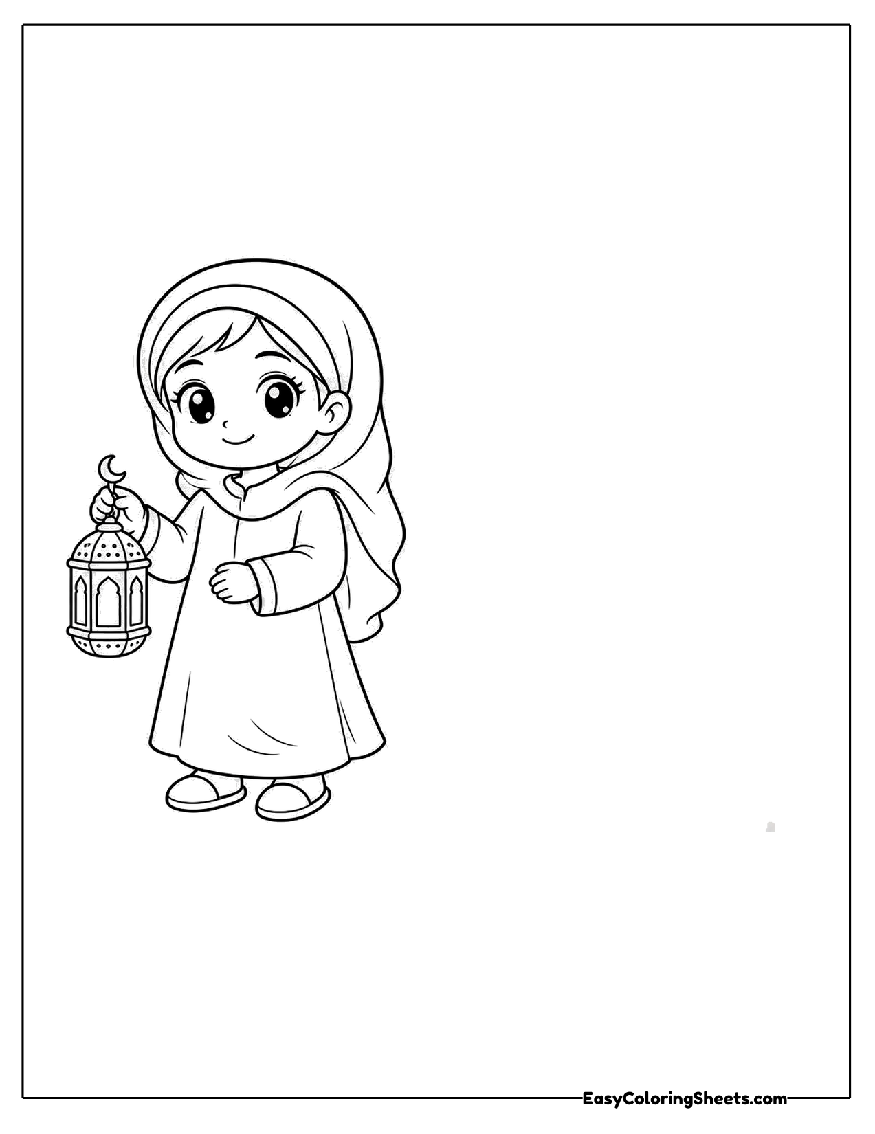 Girl in a headscarf holding a lantern