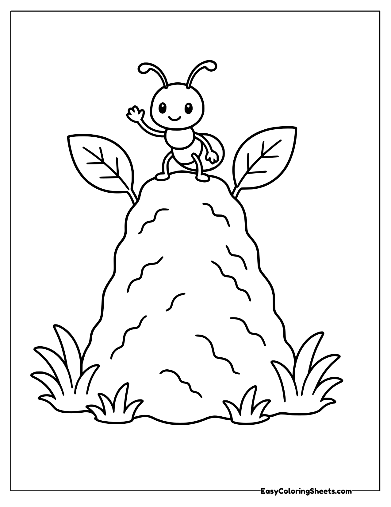 Ant standing on top of a tall anthill