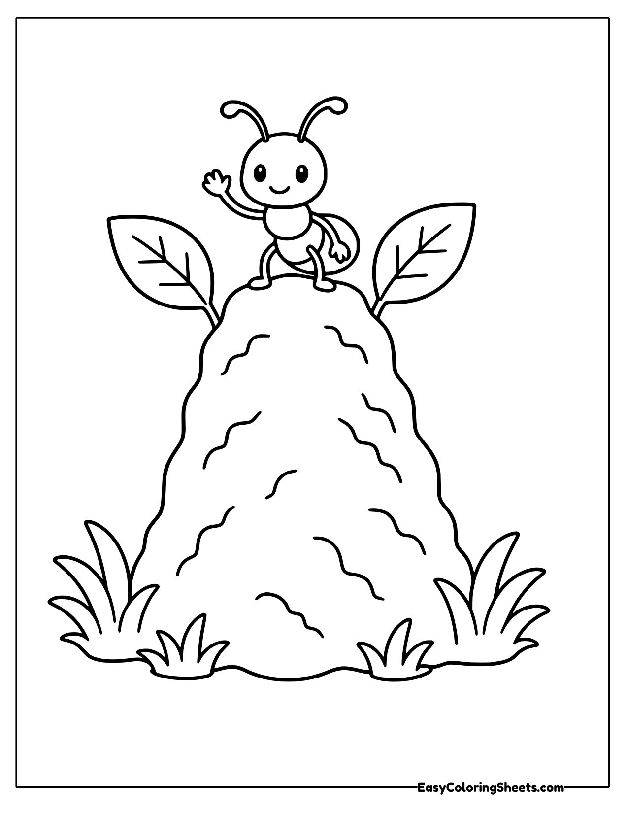 Ant standing on top of a tall anthill