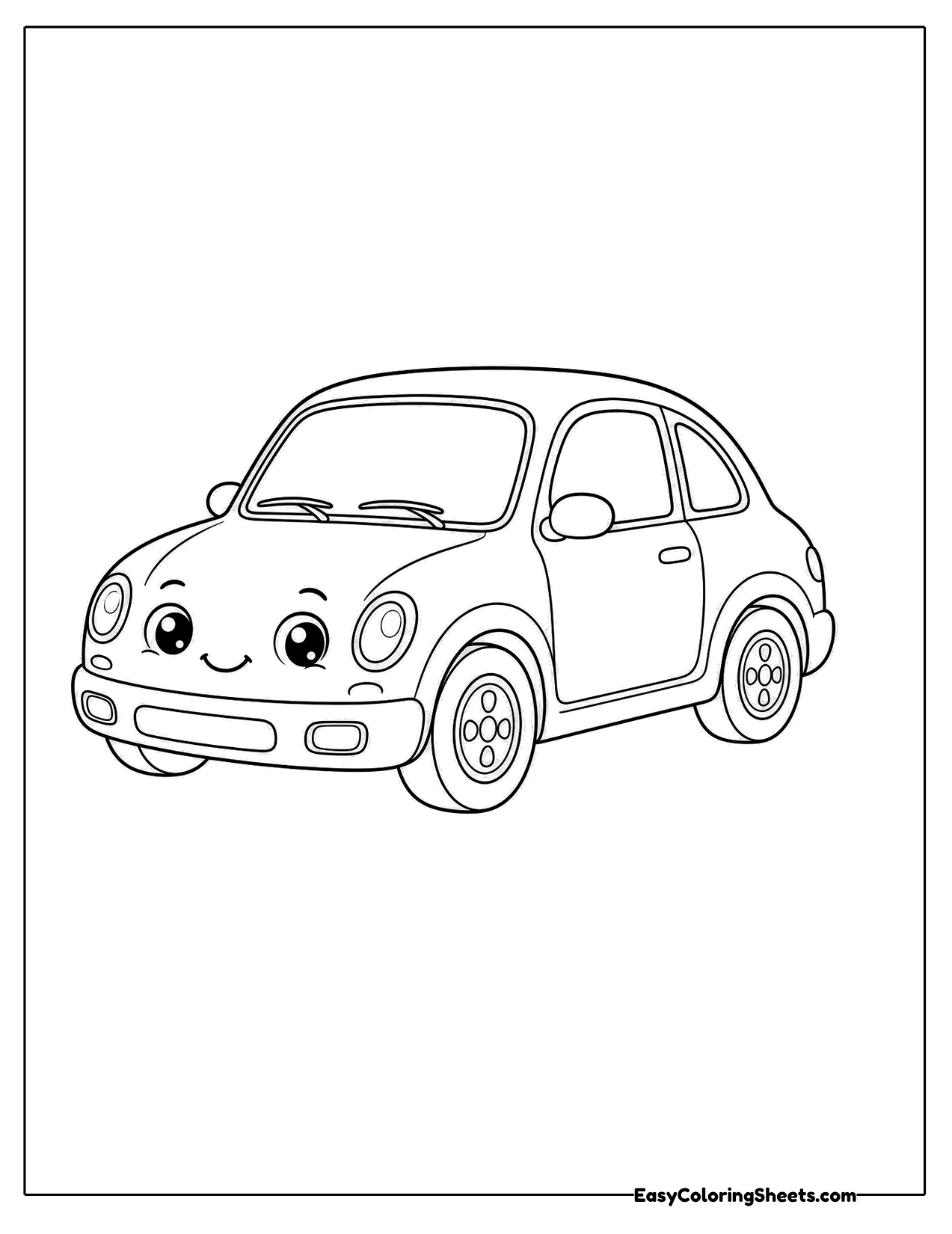 Small hatchback car with a smiling face