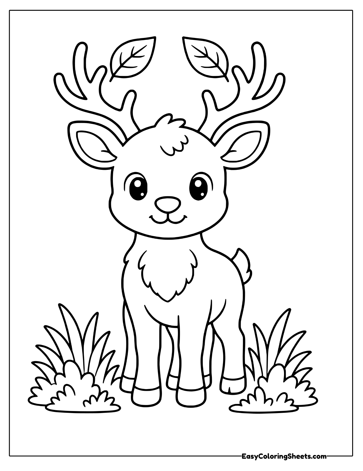 Deer with tall antlers and leaves