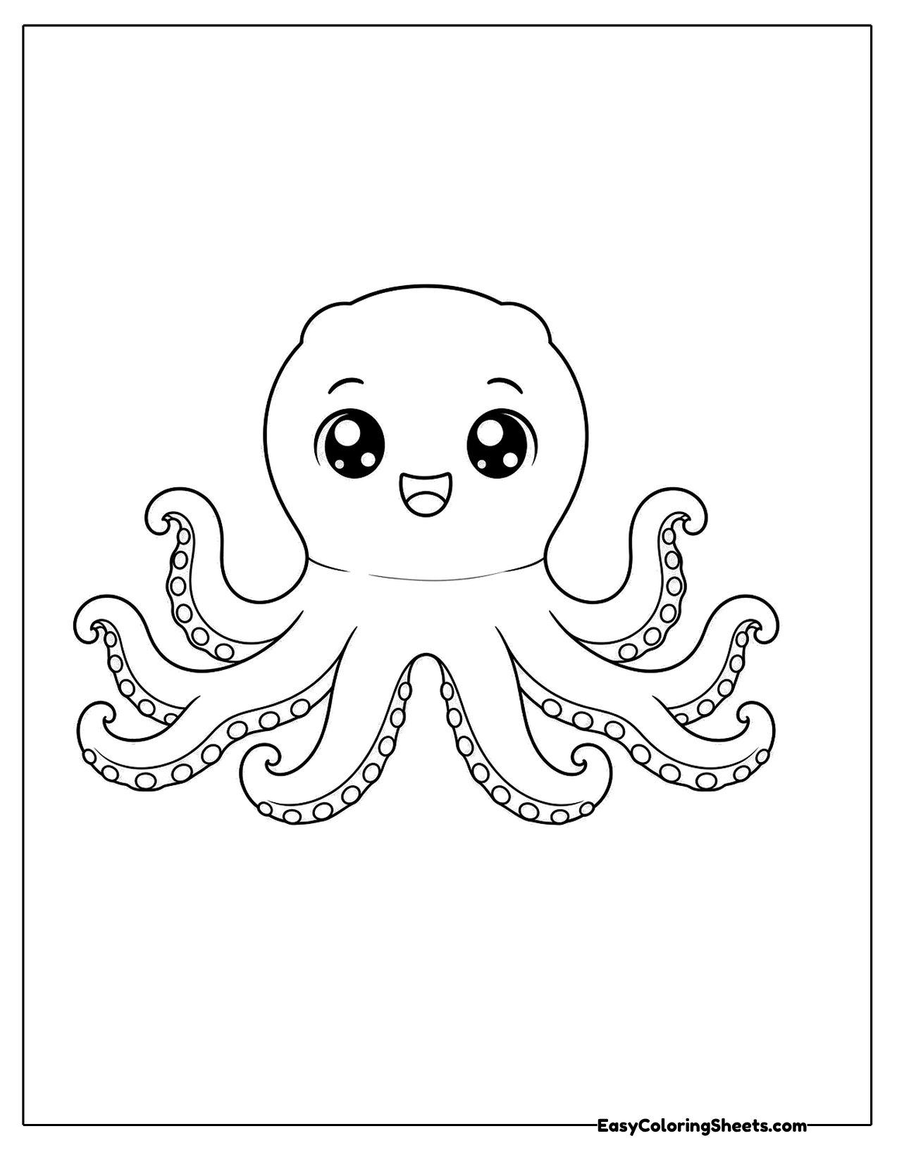 Cheerful octopus with a spotted head and curled arms