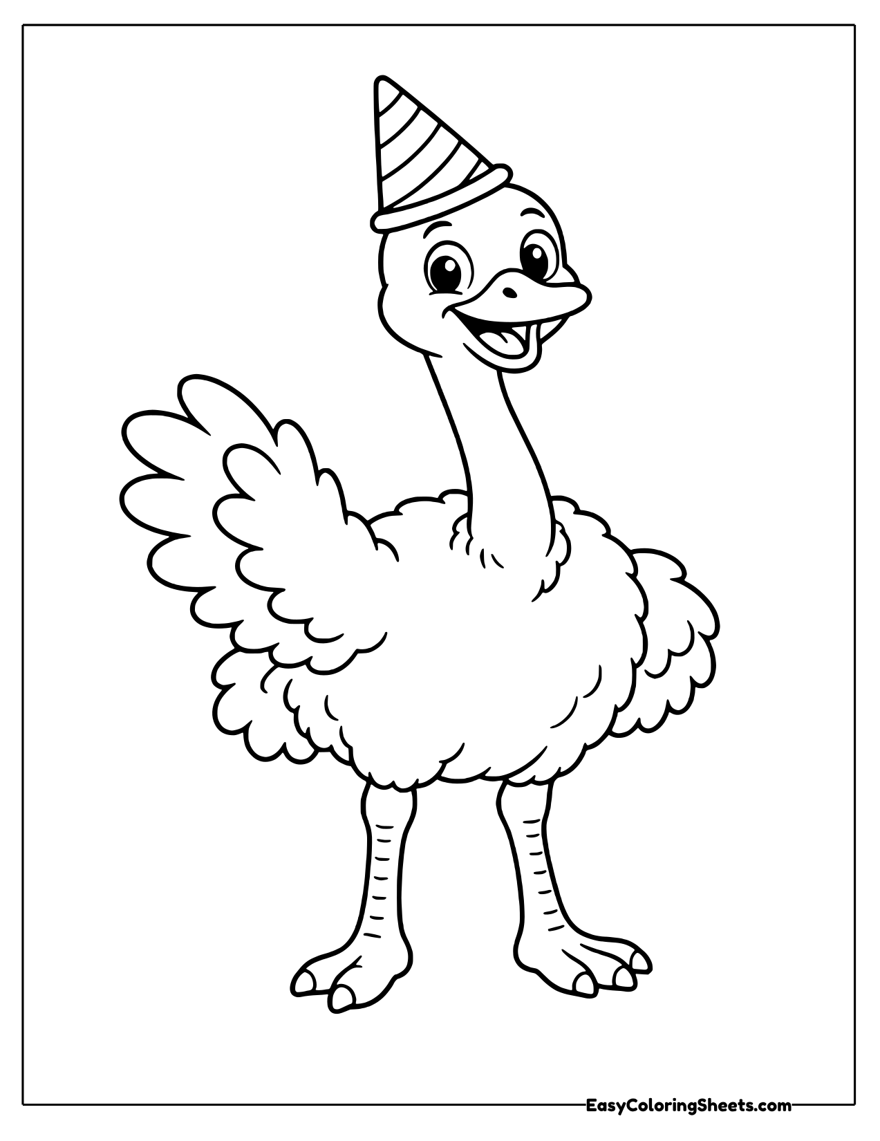 Ostrich in a party hat waving