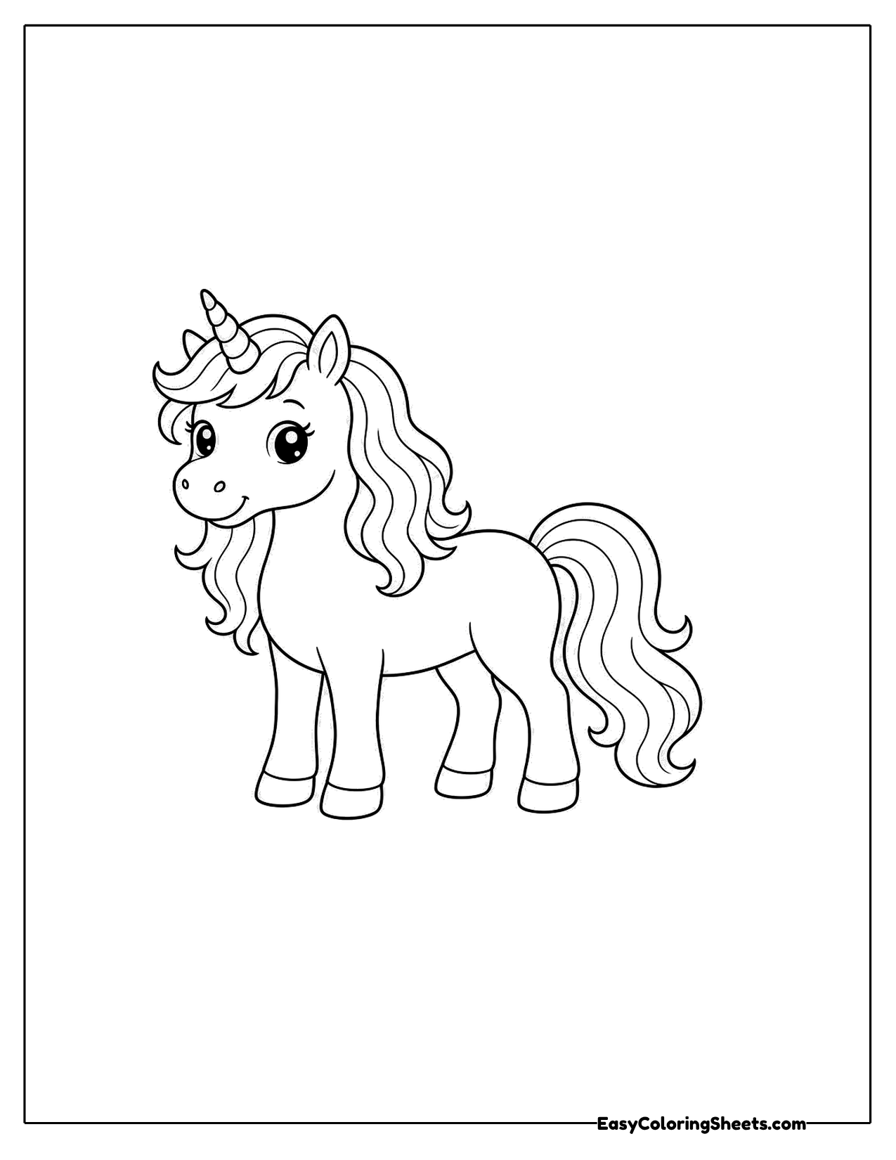 Unicorn standing in side view with a wavy mane
