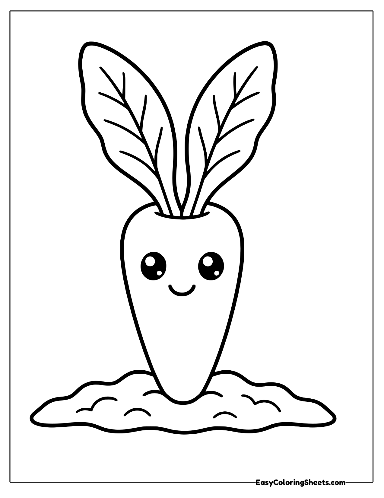 Smiling carrot with two leaves like bunny ears