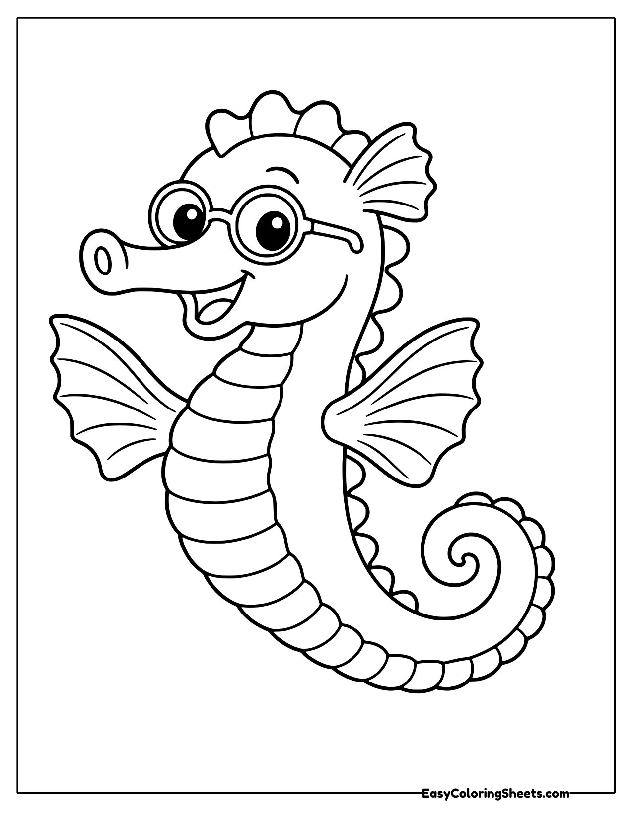 A clever looking seahorse peers through a pair of round spectacles on this playful sheet.