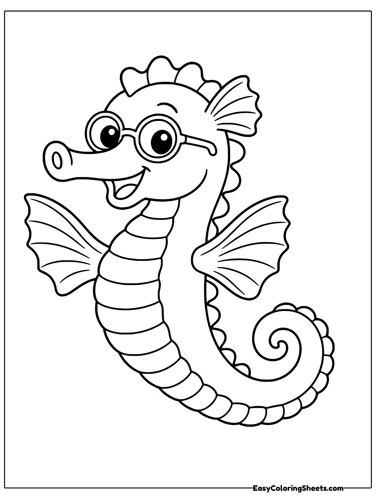 A clever looking seahorse peers through a pair of round spectacles on this playful sheet.