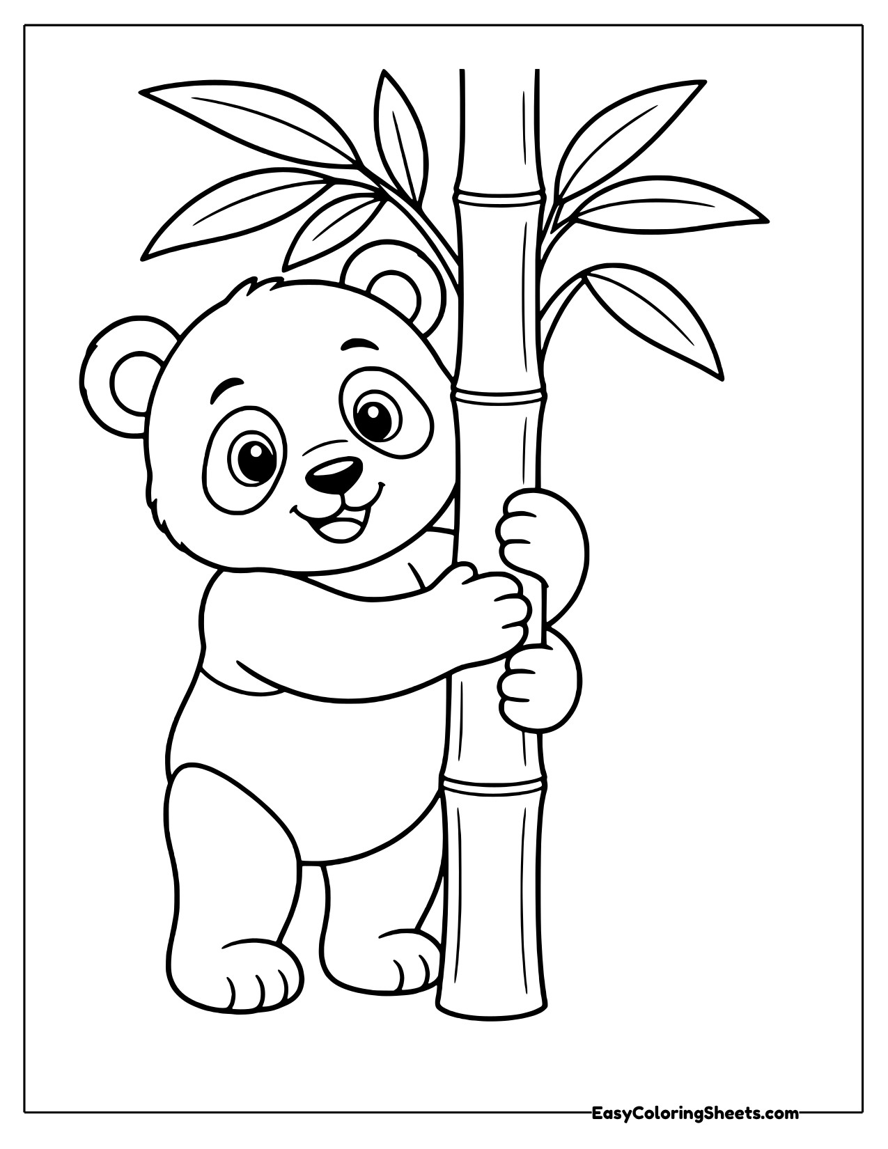 Panda hugging a bamboo stalk