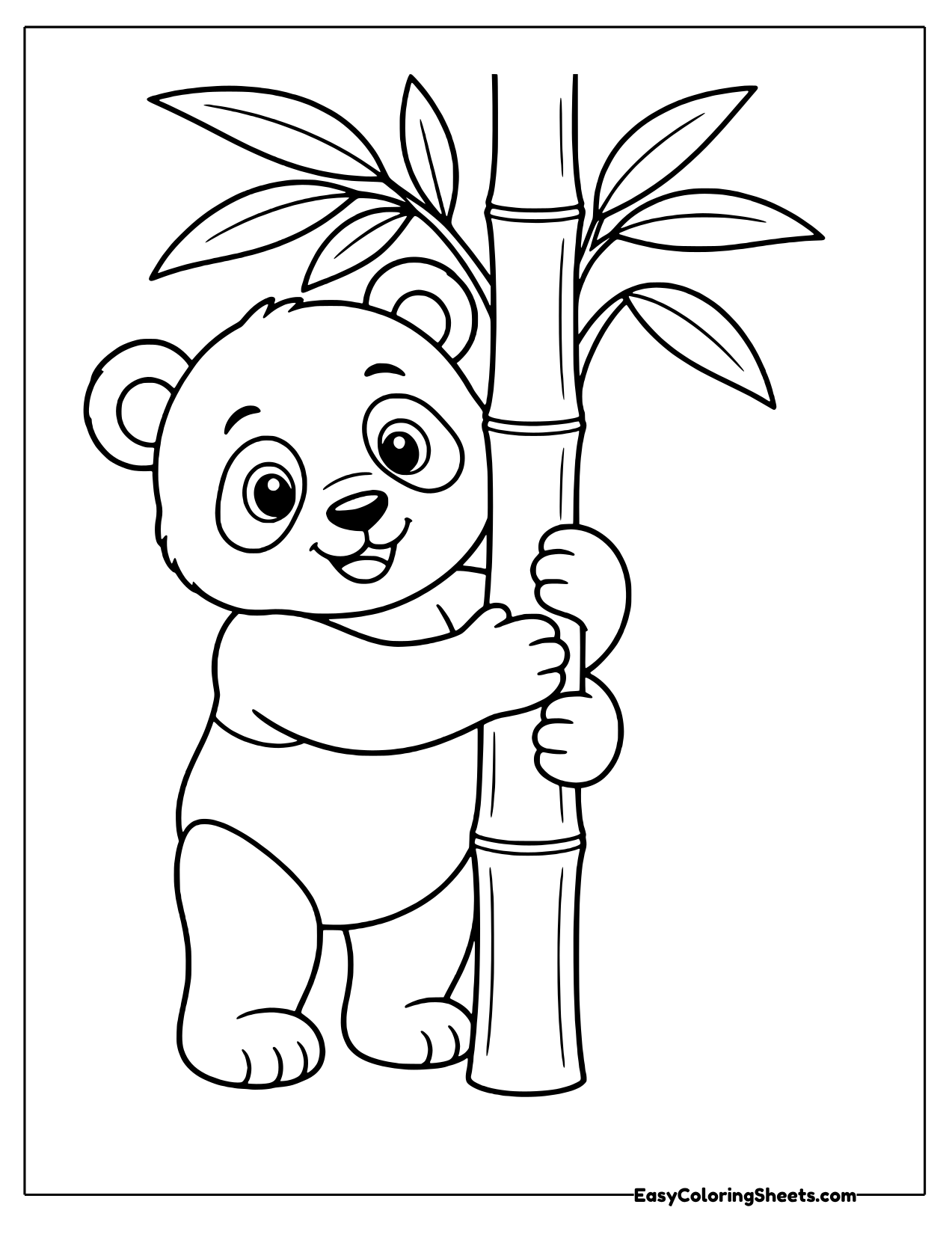 Panda hugging a bamboo stalk