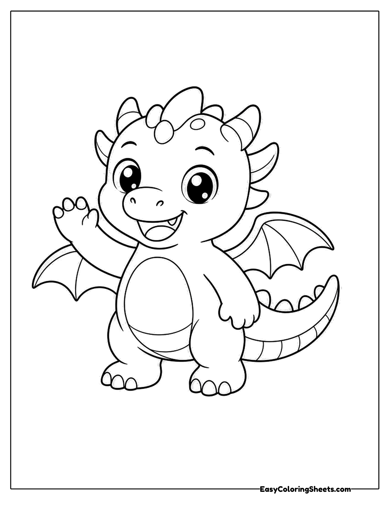 Chubby friendly dragon waving