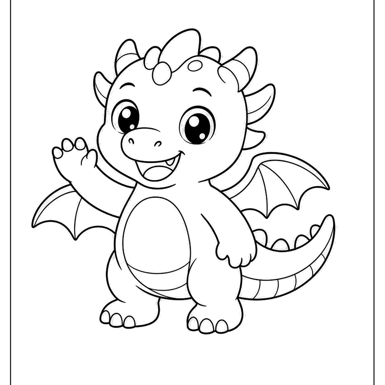 Chubby friendly dragon waving