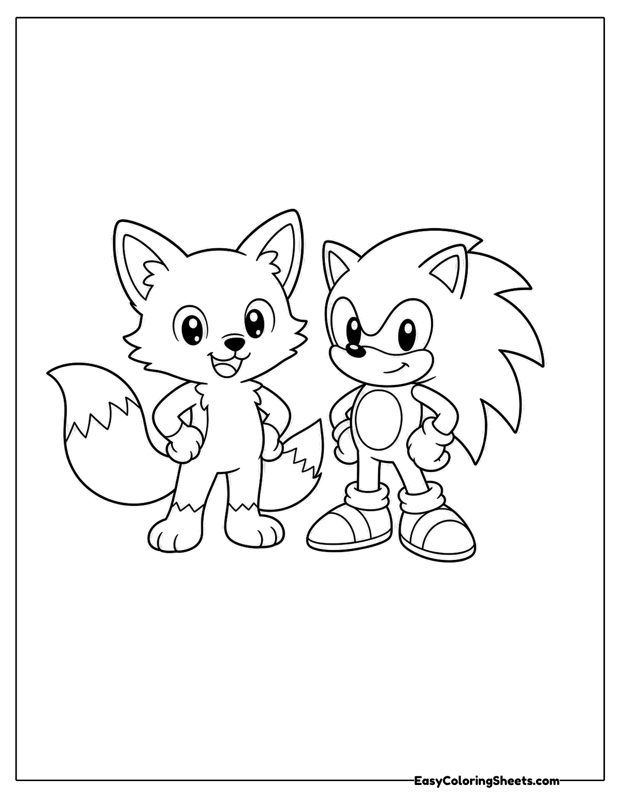 Two-tailed fox standing beside a spiky hedgehog