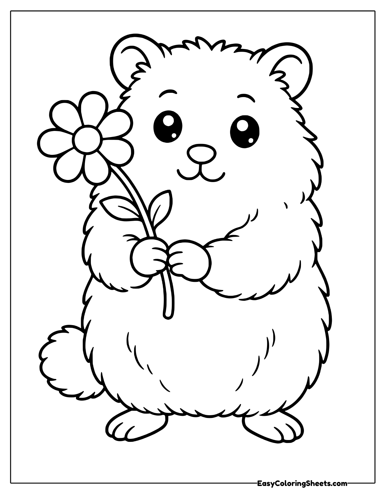 Hamster holding a daisy flower on a stem