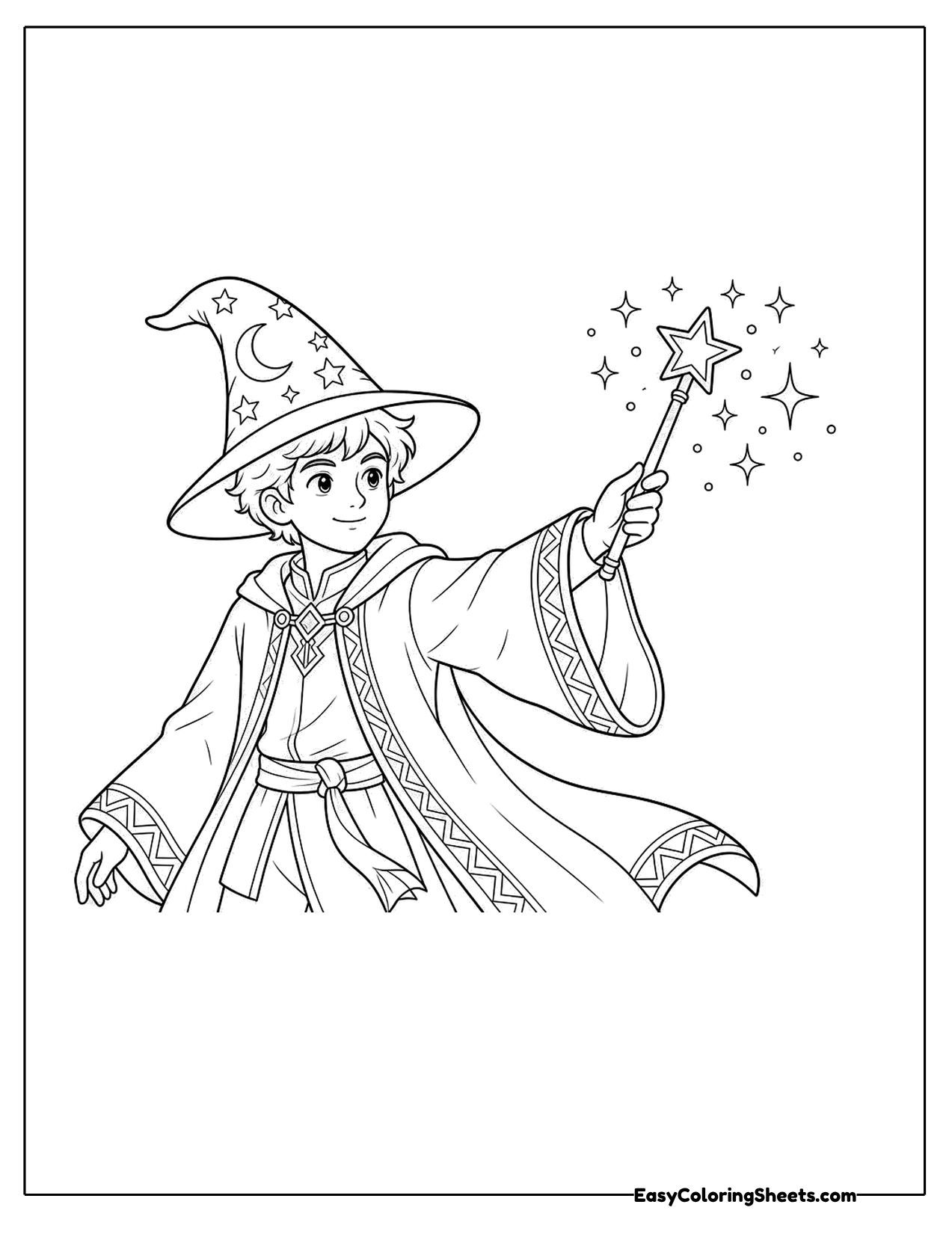 Wizard casting sparkles from a wand