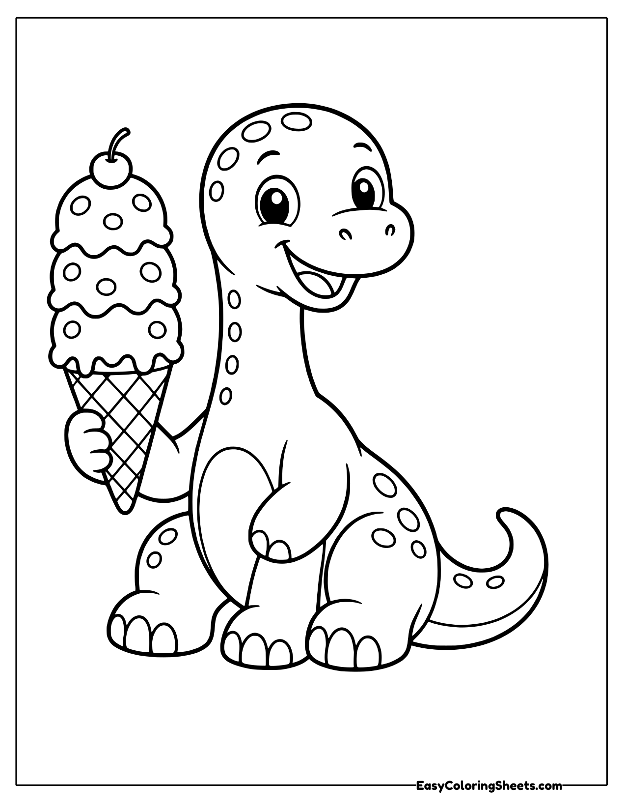 Brachiosaurus holding a three scoop ice cream cone with a cherry