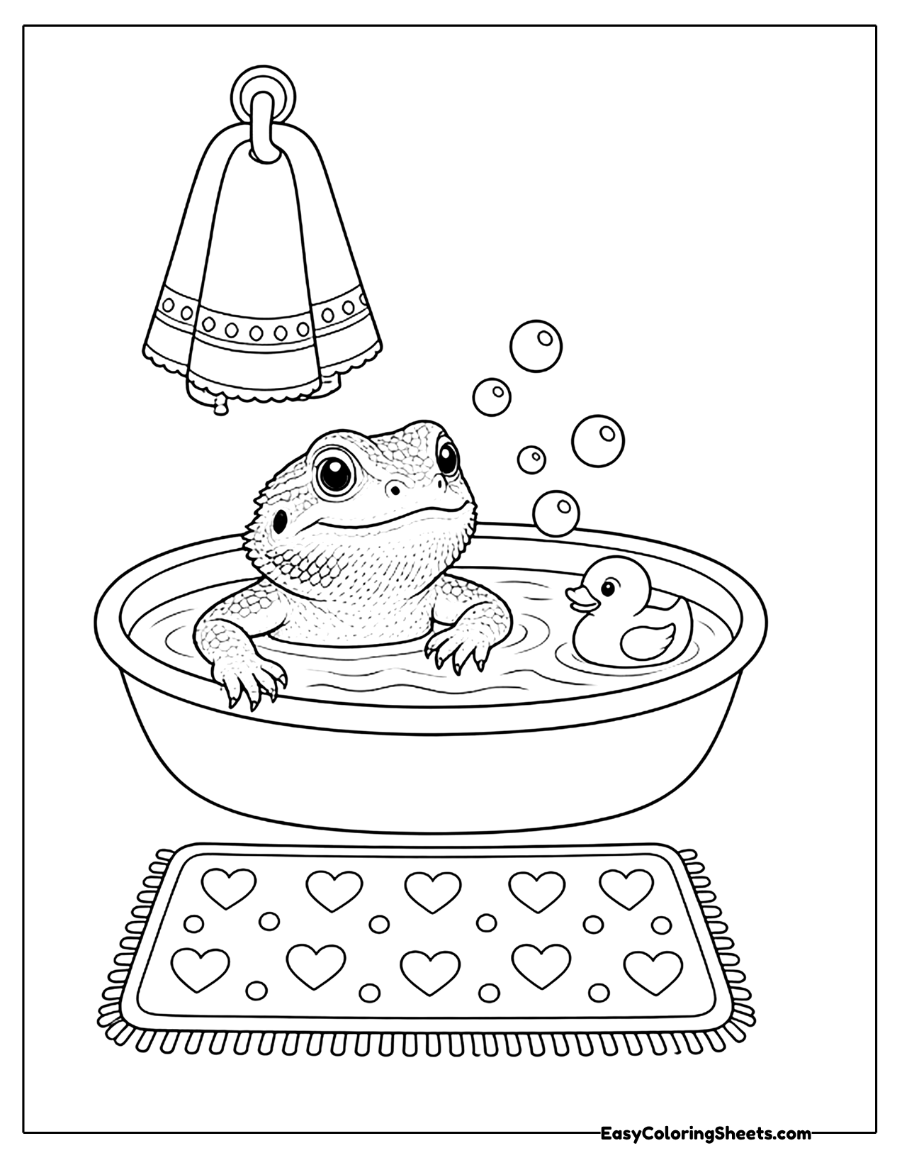 Bearded dragon taking a bath in a tub