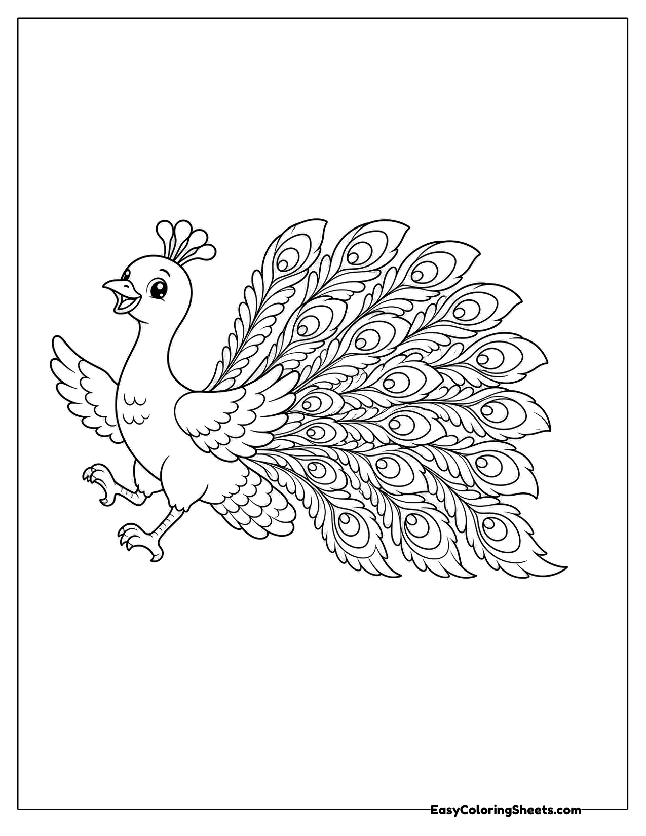 Peacock leaping with tail feathers flowing