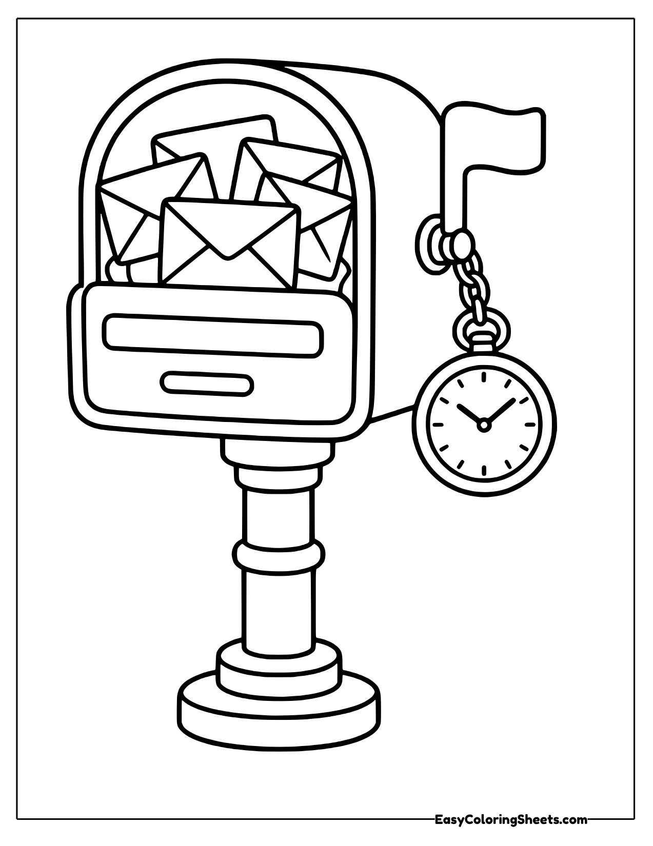 Mailbox stuffed with letters and a pocket watch