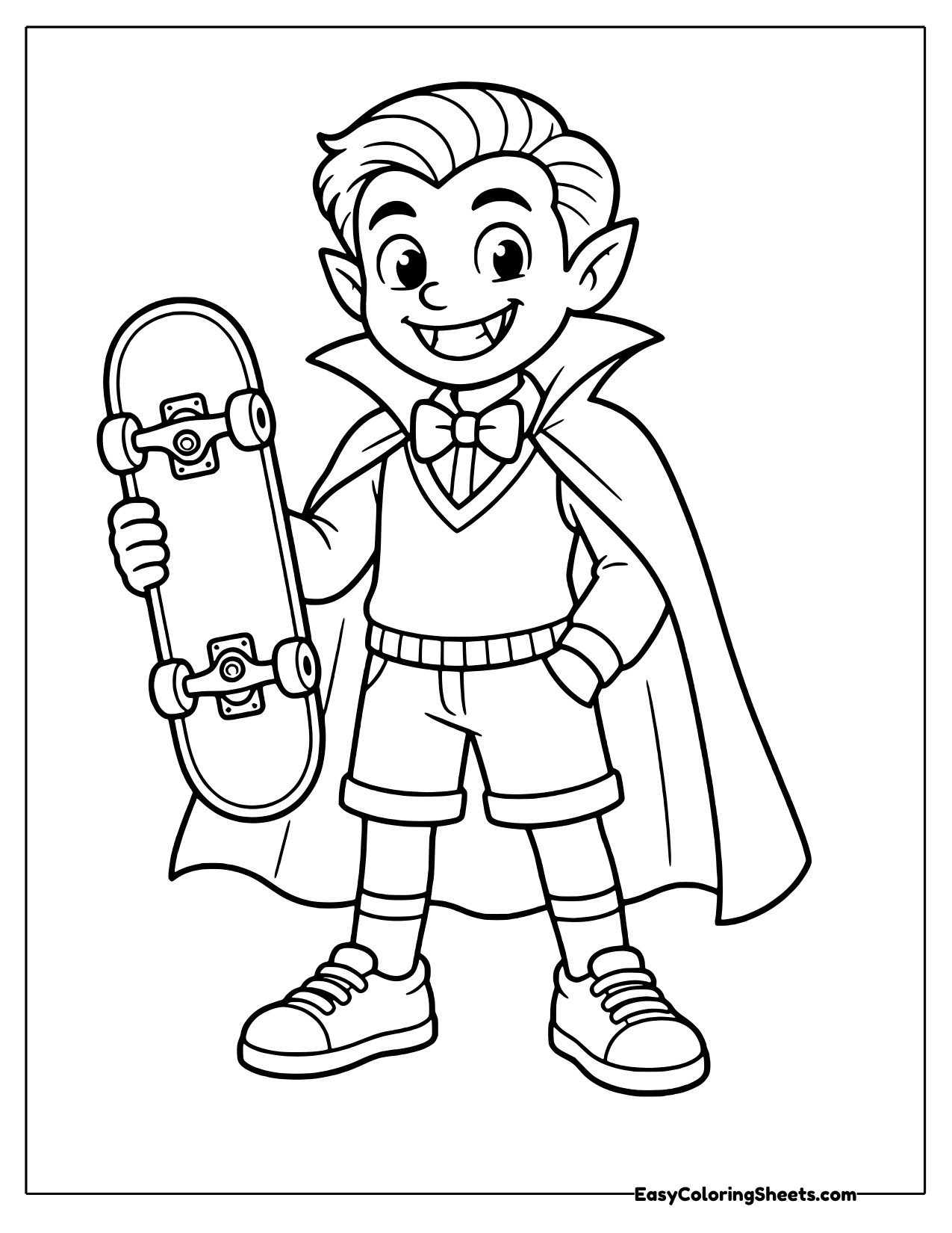 Vampire boy holding a skateboard