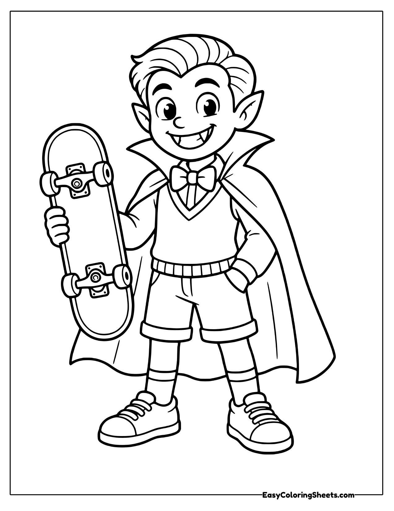 Vampire boy holding a skateboard