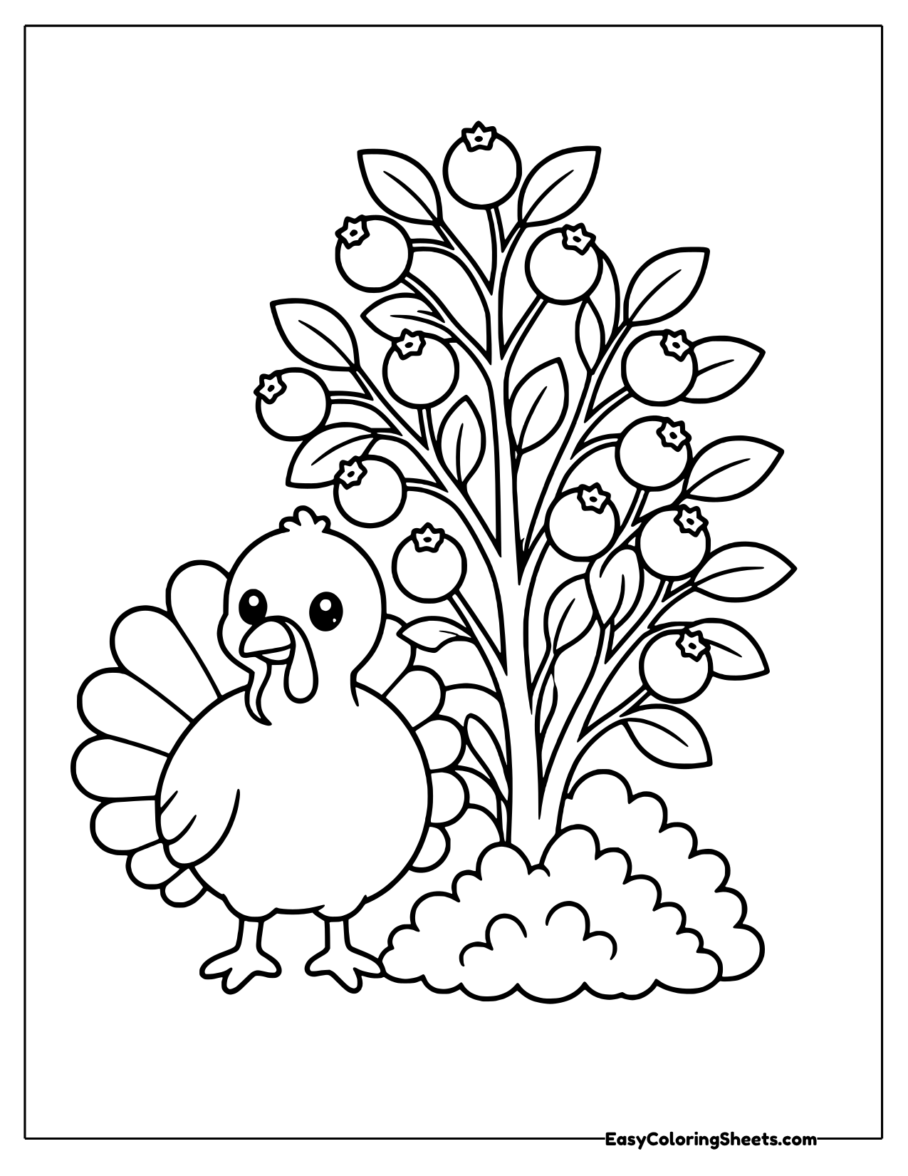 Turkey beside a berry bush