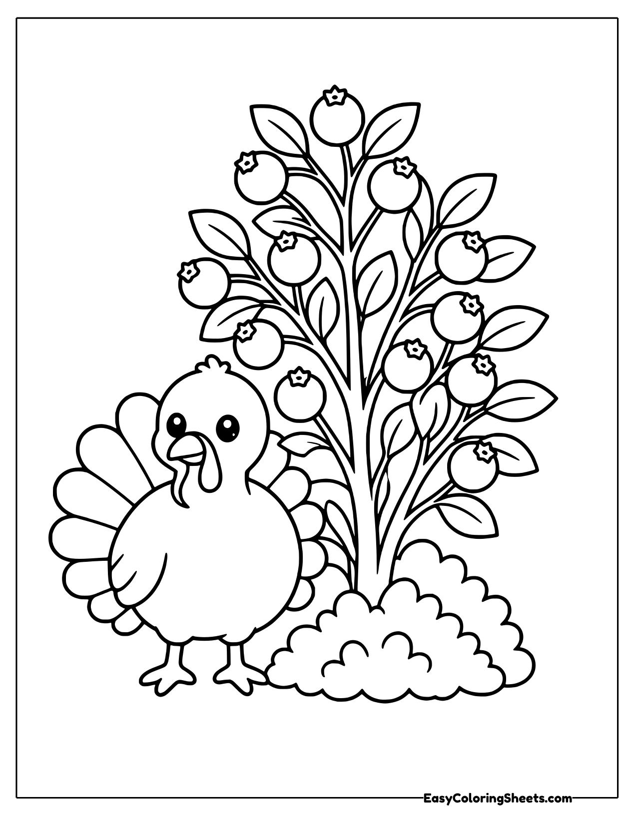 Turkey beside a berry bush