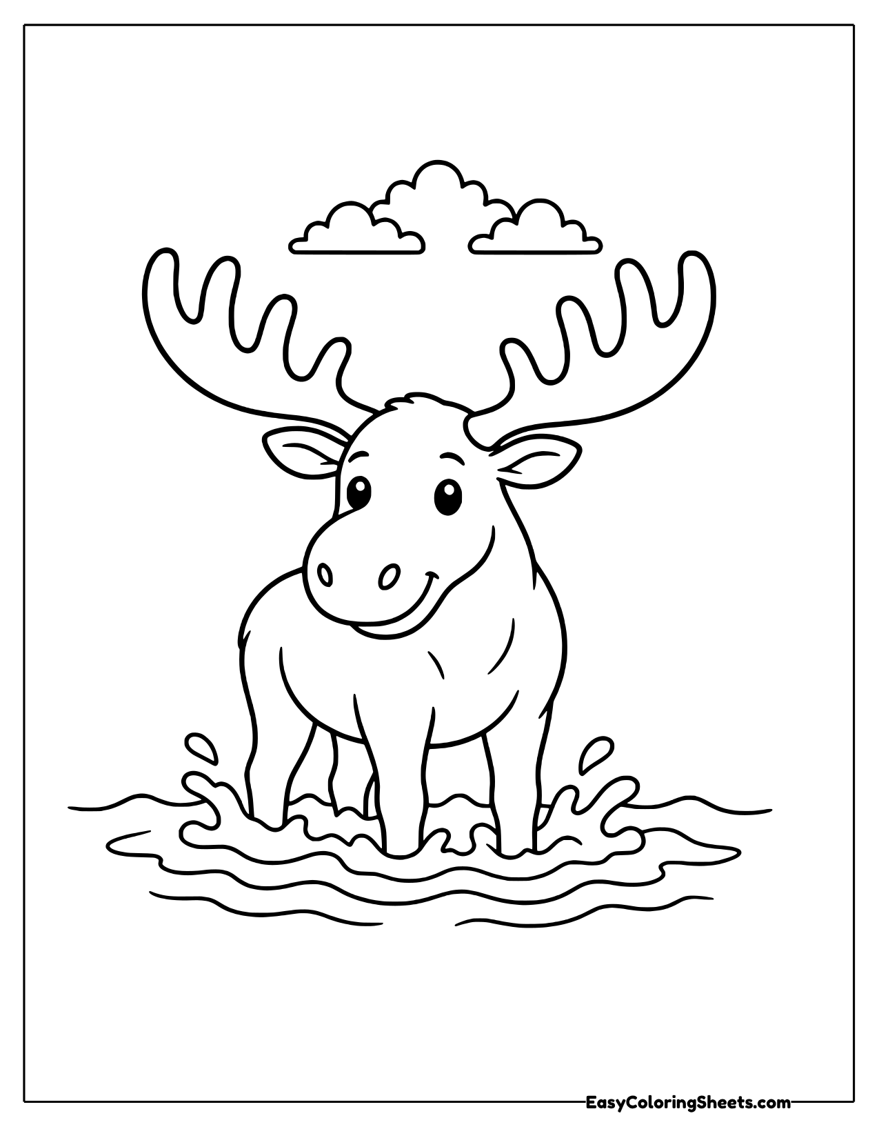 Moose wading in shallow water