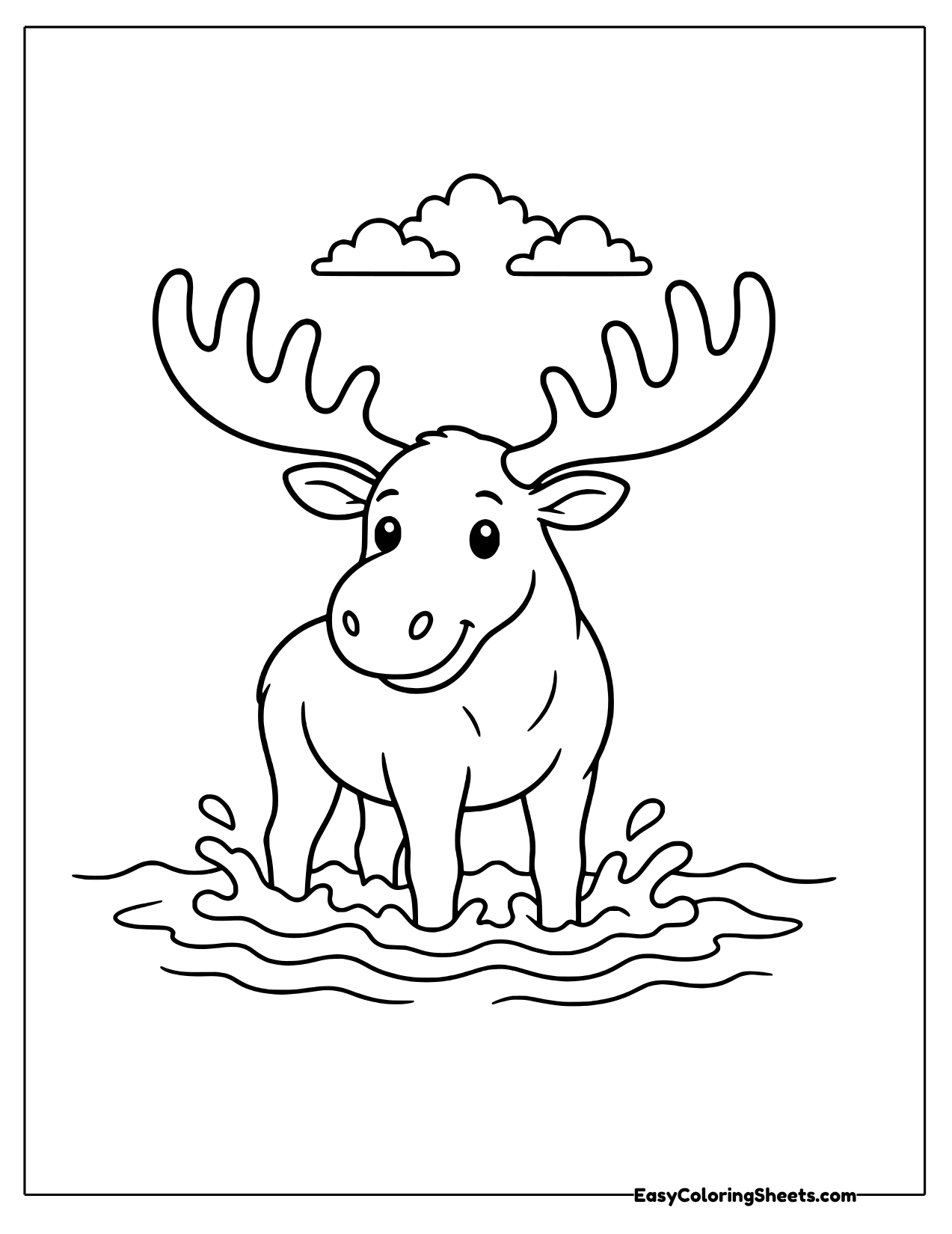 Moose wading in shallow water