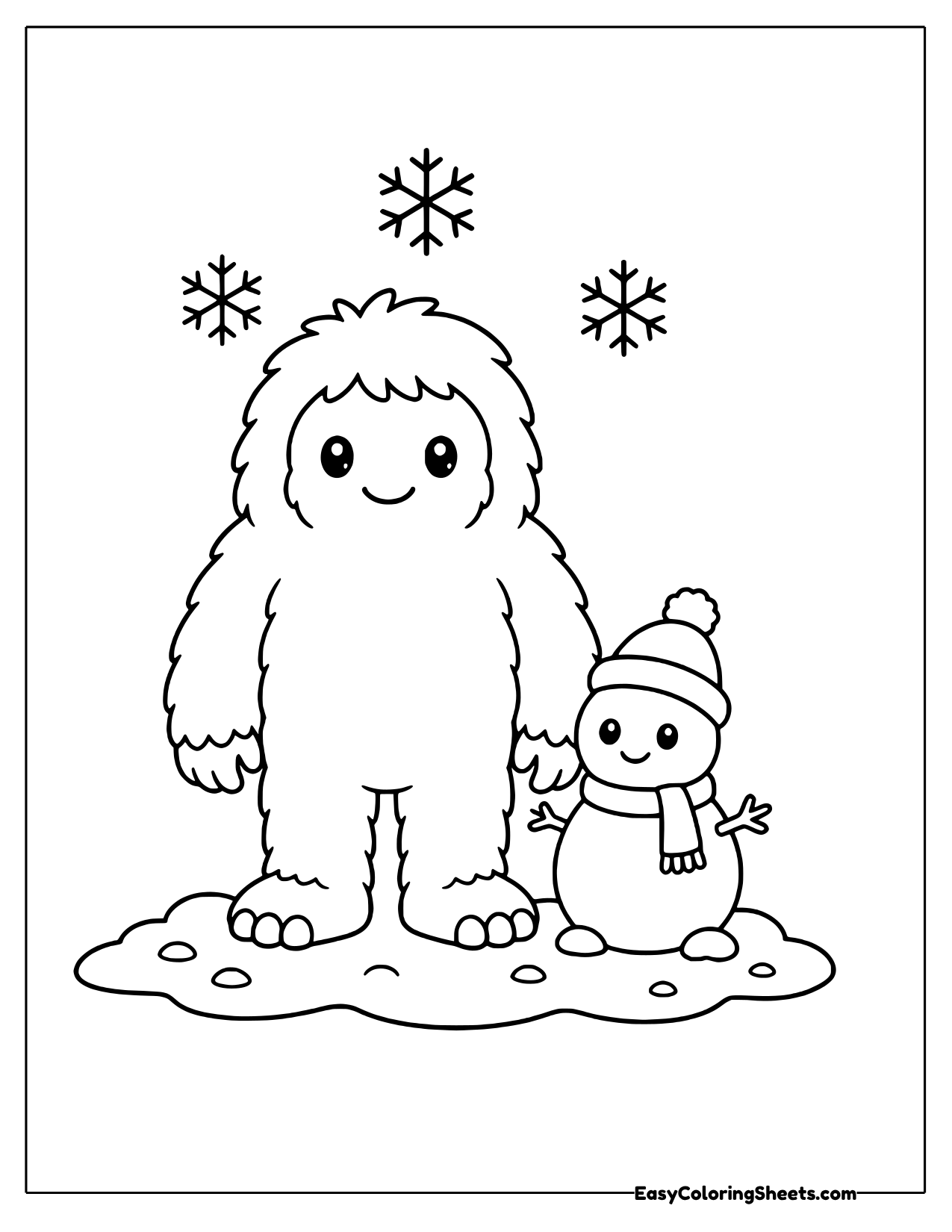 Yeti standing next to a small snowman