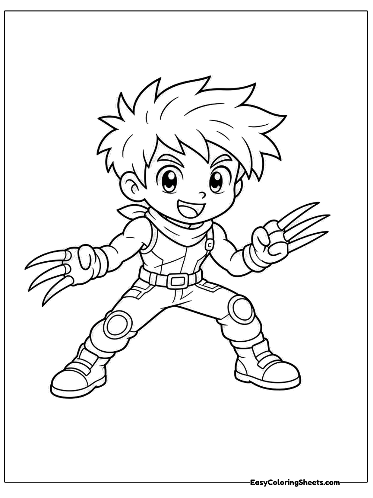 A hero with spiky hair and long claws crouches in an action pose.