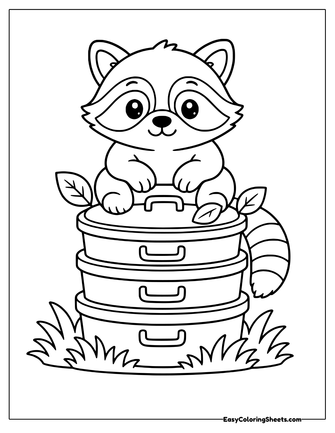 Raccoon on a stack of trash cans