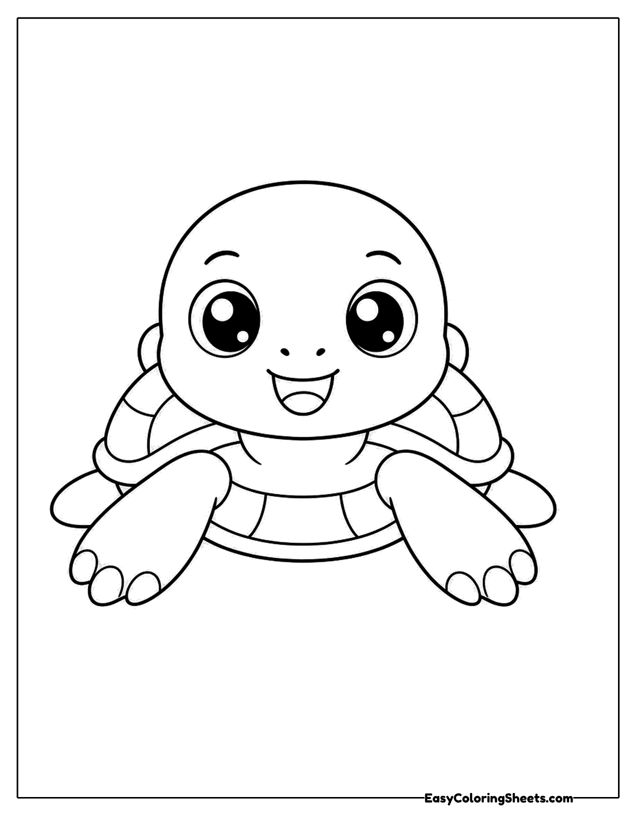 Baby turtle with big eyes peeking from its shell