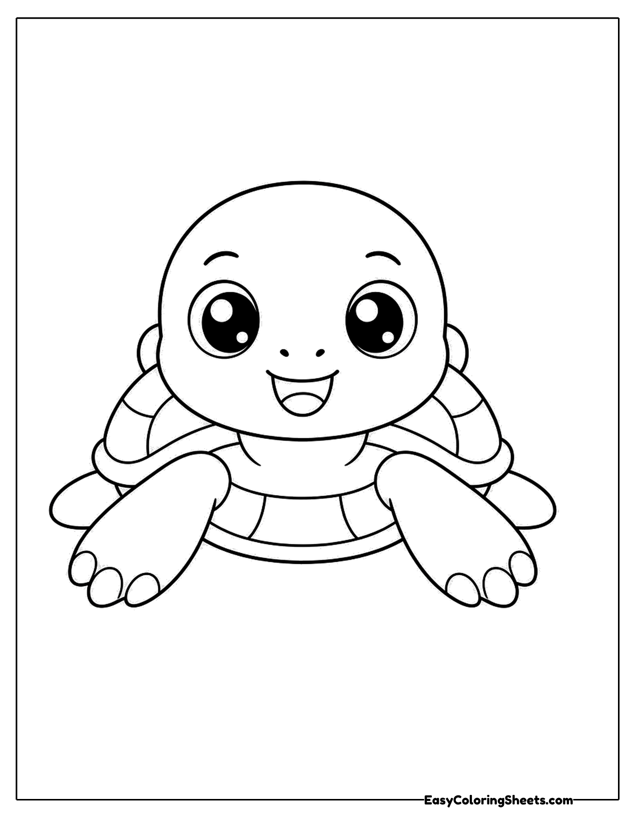 Baby turtle with big eyes peeking from its shell